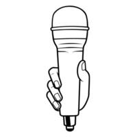 outline icon of a microphone on hand for performance designs. vector