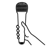 outline icon of a microphone on hand for performance designs. vector