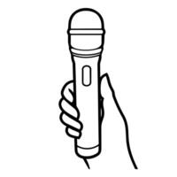 outline icon of a microphone on hand for performance designs. vector