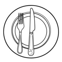 Sleek plate, fork, and knife outline icon for dining designs. vector