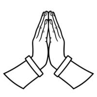 Serene praying hands outline icon for spiritual designs. vector
