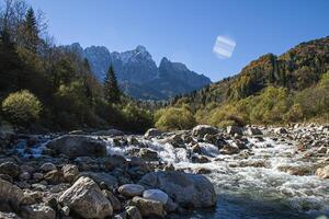 Mountain landscape with torrent on the dolomites 6 photo