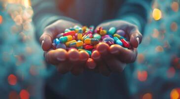 Person Holding Handful of Pills photo