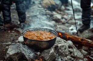 Pot of Food Cooking on Fire photo