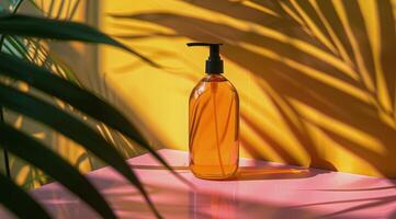 Soap Bottle Next to Plant on Table photo