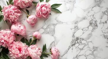 Pink Peonies on a Marble Background photo