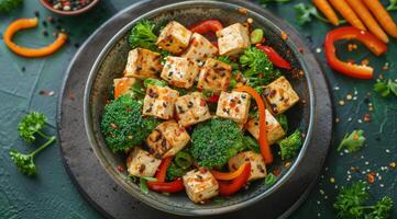 Tofu and Vegetables in a Bowl photo