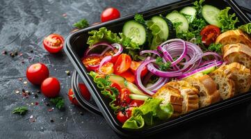 Salad in Black Container on Dark Background photo