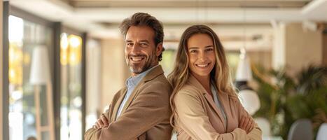 Businessman and Woman Posing Together photo