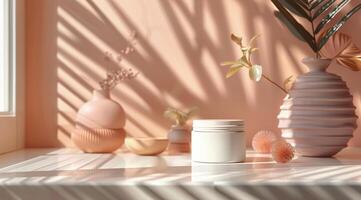 Three Vases and a Plant on a Table photo