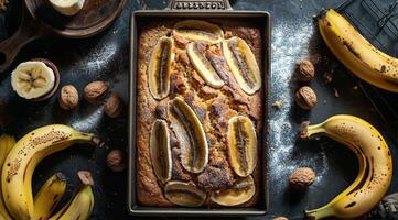 Banana Bread Pan Surrounded by Bananas photo