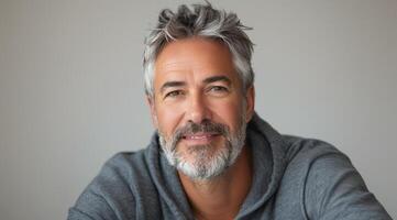 Man With Gray Hair in Gray Hoodie photo