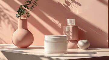 Three Vases and a Plant on a Table photo