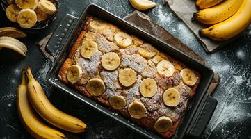 Banana Bread Pan Surrounded by Bananas photo