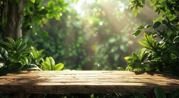 Wooden Table in a Forest photo