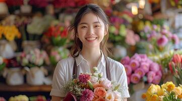 Woman Standing in Front of Flowers photo