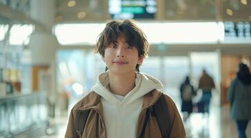 Young Man Standing in Airport Terminal photo