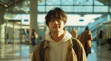 Young Man Standing in Airport Terminal photo