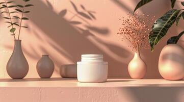 Three Vases and a Plant on a Table photo