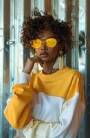 Woman Wearing Yellow Sunglasses and Dress photo