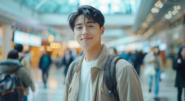 Man Standing in Airport Looking at Camera photo