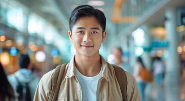 Man Standing in Airport Looking at Camera photo