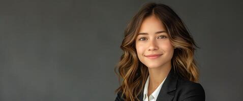 Smiling Woman in Leather Jacket photo