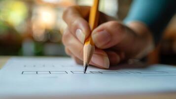 Person Holding Pencil Writing on Piece of Paper photo