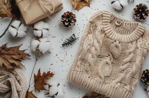 Brown Paper Wrapped Present Next to Cotton photo