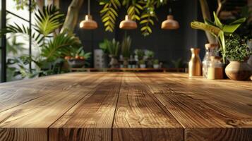 Potted Plant on Wooden Table photo