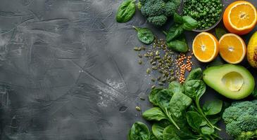 Assortment of Fruits and Vegetables on a Table photo