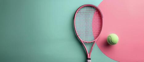 Pink Tennis Racket and Ball on Green and Pink Surface photo