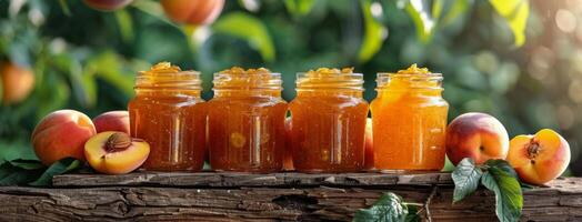 Group of Jars Filled With Liquid on Wooden Table photo