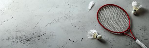 Pink Tennis Racket and Ball on Green Background photo