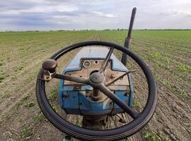 antiguo oxidado tractor en campos 2 foto