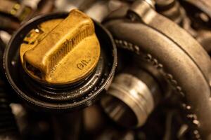 Dirty Oil Cap Car Engine Detail photo