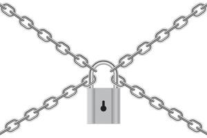 3d design illustration of padlock with chain isolated on white background. vector