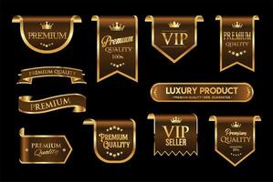Golden luxury labels and badges premium quality certificate ribbons illustration vector