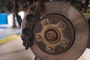 Old car brake disc to be replaced photo