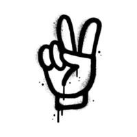 Urban Graffiti Hand with gesture V sign for victory in Spray Painted style isolated with a white background. Drops textured graffiti Hand gesturing V sign for peace symbol with over spray. vector