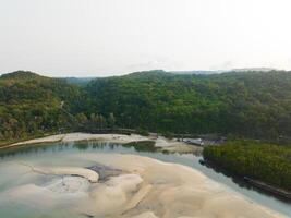 Aerial drone view of beautiful canal with trees jungle of Gulf of Thailand. Kood island, Thailand photo