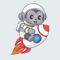 Cute gorilla astronaut riding rocket in space cartoon vector