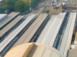 An aerial view of the railway station in the central of the city photo