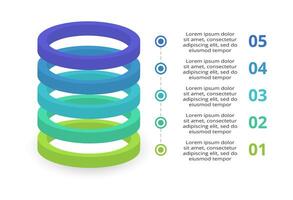 3D infographic pyramid, or comparison chart with 5 colorful levitating layers. The concept of levels or stages of a business project. Realistic infographic design template. vector