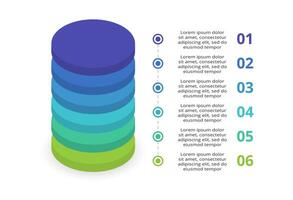 3d infografía pirámide, o comparación gráfico con 6 6 vistoso levitando capas. el concepto de niveles o etapas de un negocio proyecto. realista infografía diseño modelo. vector