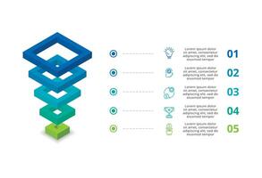 3D infographic pyramid, or comparison chart with 5 colorful levitating layers. The concept of levels or stages of a business project. Realistic infographic design template. vector