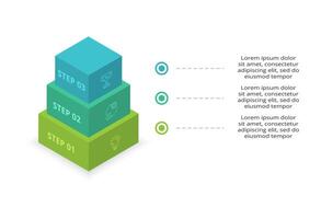 3d infografía pirámide, o comparación gráfico con 3 vistoso levitando capas. el concepto de niveles o etapas de un negocio proyecto. realista infografía diseño modelo. vector