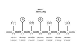 Doodle infographic elements with 7 options. business template for presentation vector