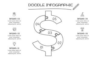 Doodle infographic elements with 5 options. business template for presentation vector