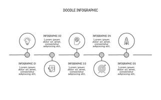 Doodle infographic elements with 5 options. business template for presentation vector